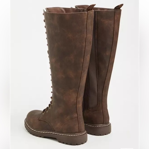Torrid Brown Lace-Up Knee-High Combat Boots - Picture 2 of 5